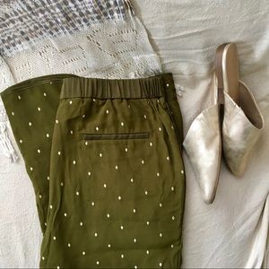 Embroidered Trousers Olive + Gold Size 10.